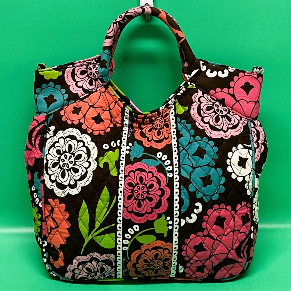 VERA BRADLEY Satchels Brown Pink Floral Quilted Shower Bag **EUC** SO VIBRANT!!